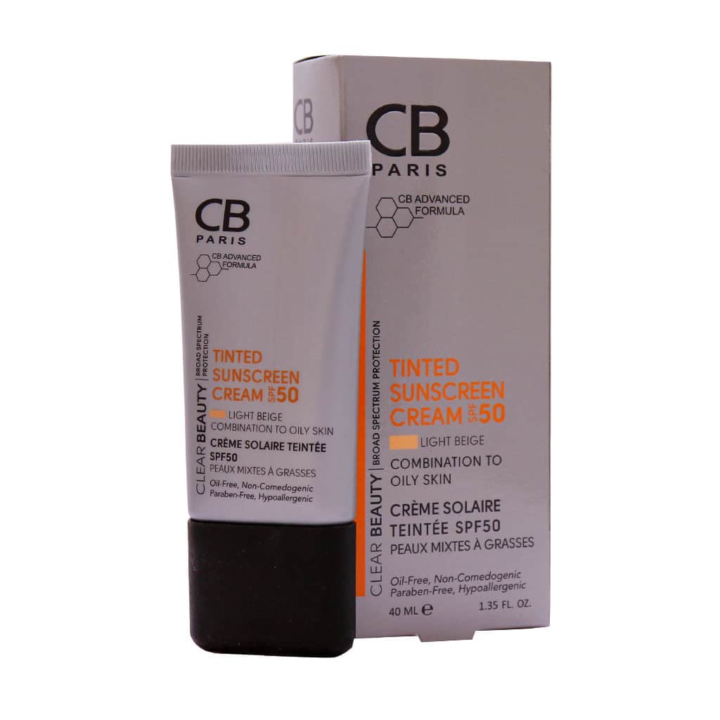 سی بی کرم ضد آفتاب رنگی لایت بژ مناسب پوست های مختلط تا چرب spf50 Cb tinted sunscreen cream spf50