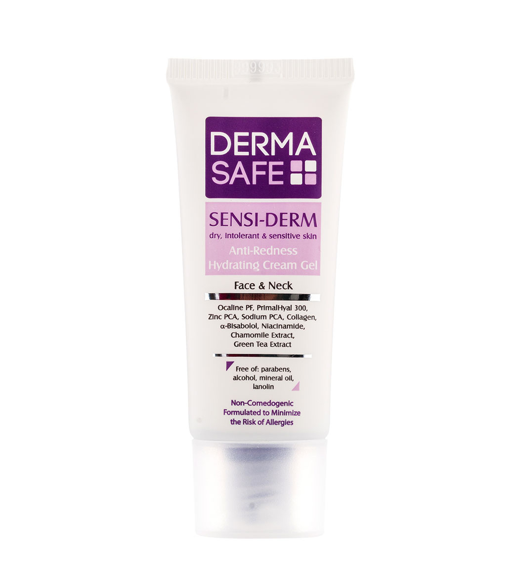 کرم ژل مرطوب کننده مناسب پوست های خشک حساس و مستعد قرمزی 40میل Derma Safe Anti Redness Hydrating Cream Gel 40ml