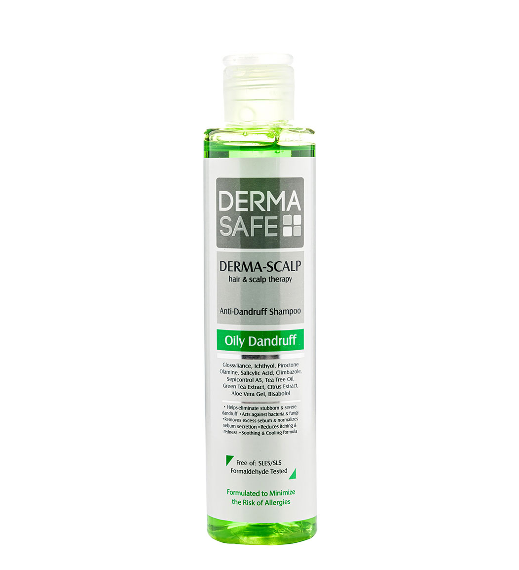 شامپو ضد شوره مناسب مو و پوست سر چرب 200میل Derma Safe Oily Dandruff Shampoo 200ml