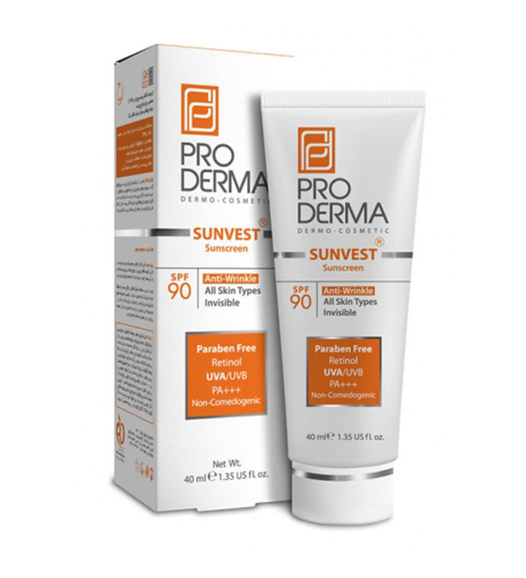 کرم ضد آفتاب و ضد چروک اس پی اف 90 حجم 40 میل Proderma Sunscreen Spf90 Anti Wrinkle 40ml